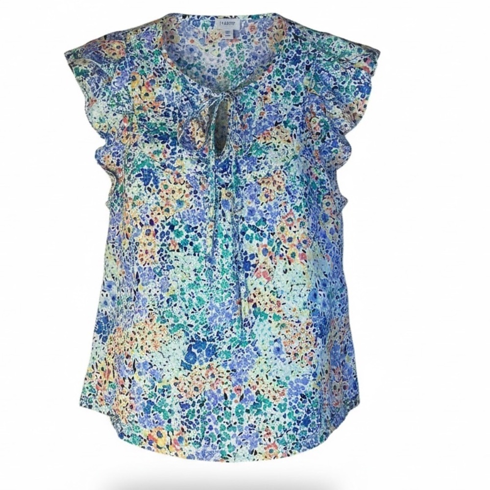 J.Crew Flutter Sleeve Delicate Floral Blouse Top Blue Medium - Picture 2 of 8